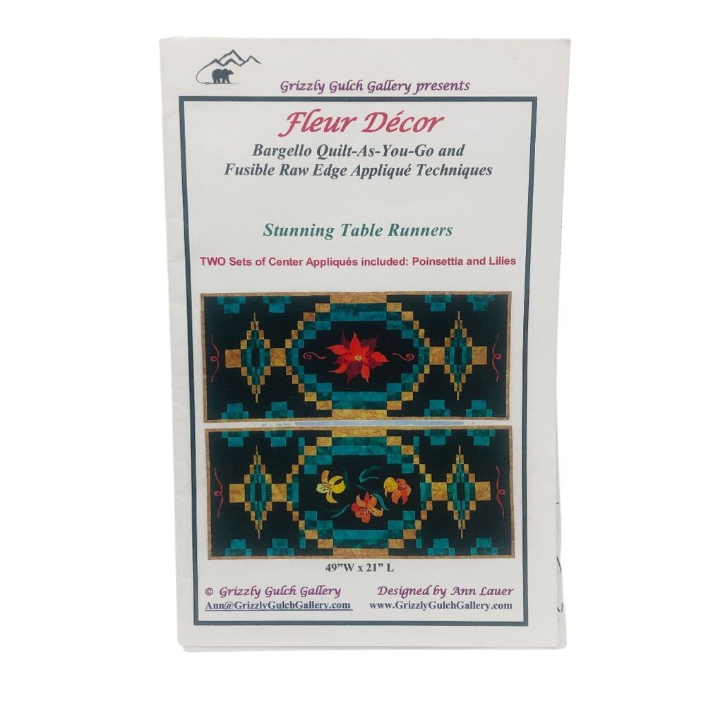 Grizzly Gulch Gallery FLEUR DECOR Table Runner Patterns Poinsettia Lilies Uncut